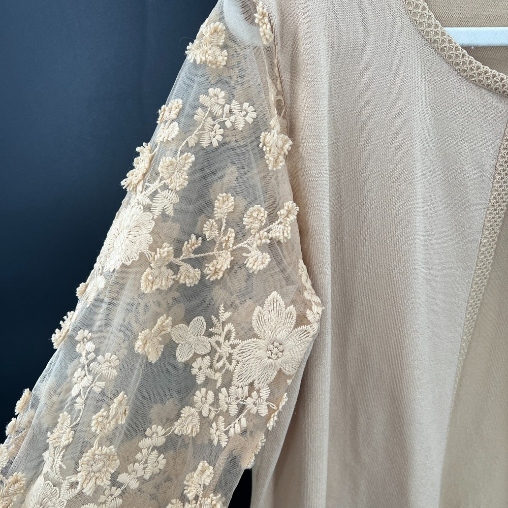 Sioni feminine romantic bohemian chic cardigan artsy sheer floral neutral XL - Picture 4 of 9